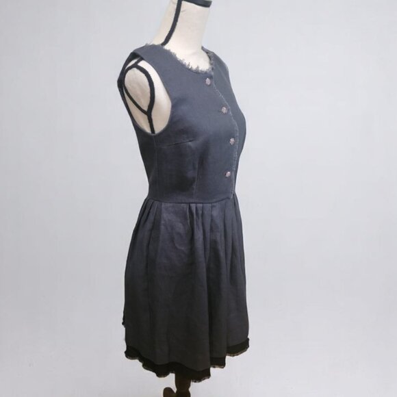 Fringe Linen Silk Lined Rainbow Crystal Button Dress - Picture 4 of 13